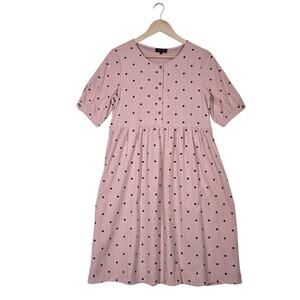 Roolee Dress S Pink Black Polka Dot Button Front Babydoll Coquette Soft Girl